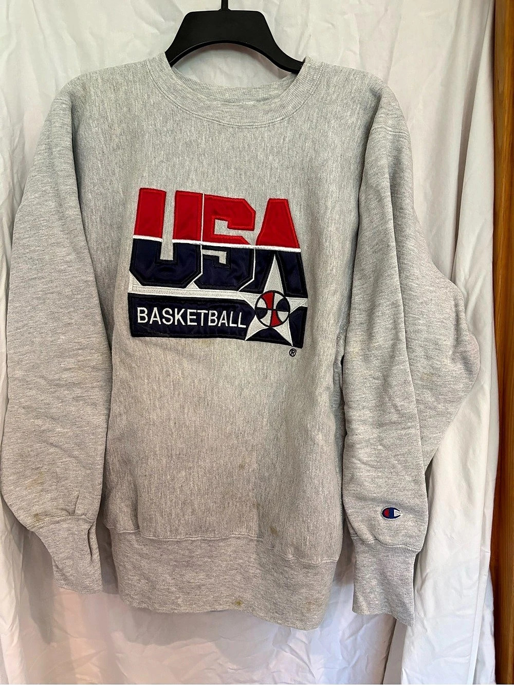 Champion Vintage USA Basketball Reverse Weave Crewneck Sweatshirt Gray Large